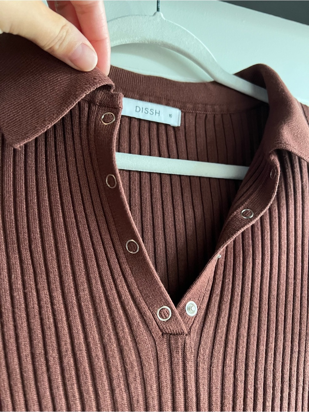 Dissh - Ribbed Long-Sleeve Midi Dress in Brown - Picture 5 of 6